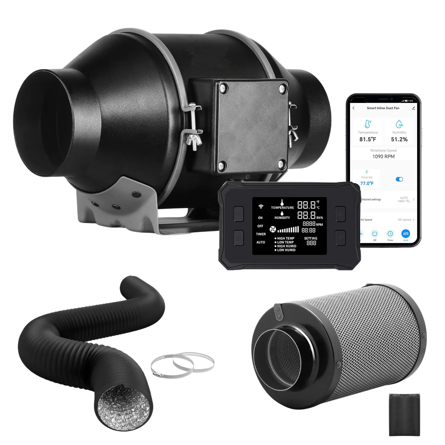 Carbon Filter Inline - Ventilador de Duto Inline com Motor