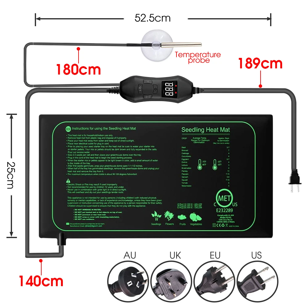 50w ue-eua/reino unido/au term - Seedling Heat Pad avaliação e preço